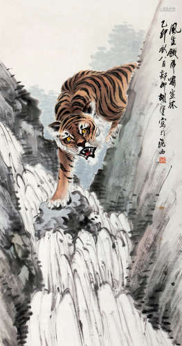胡郯卿（1865～1942后） 虎啸山林图 立轴 设色纸本