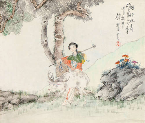 钱慧安（1833～1911） 瑶姬献寿 立轴 设色纸本