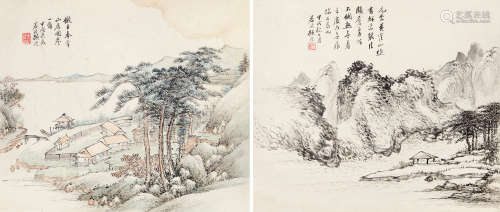 顾沄（1835～1896） 仿古山水 （二张） 镜片 设色 水墨纸本