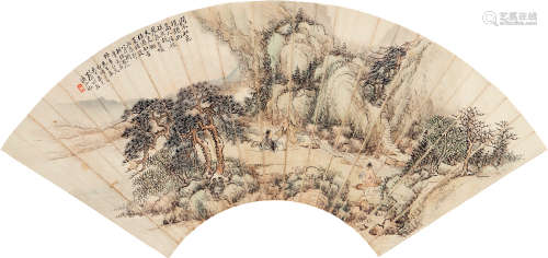 顾颐（1882～1941） 松泉觅音 扇片连框 设色纸本