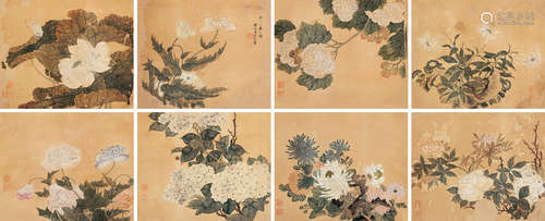 汤禄名（1804～1874） 花卉 册页 （八开） 设色绢本