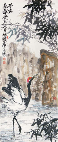 朱屺瞻（1892～1996） 平安长寿 立轴 设色纸本