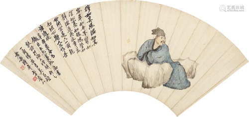 吴昌硕（1844～1927） 高士图 扇片立轴 设色纸本