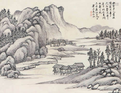 秦祖永（1825～1884） 水邨图 镜片 水墨纸本