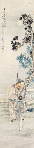 沈心海（1855～1941） 东坡夜游承天寺 立轴 设色纸本