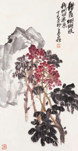 吴昌硕（1844～1927） 天竺 屏条 设色纸本