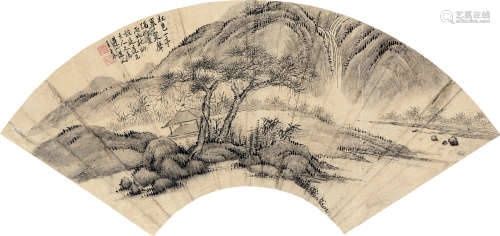 王宸（1720～1797） 松亭飞泉 扇片 水墨纸本