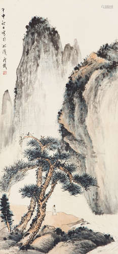 钱瘦铁（1897～1967） 苍崖观山 立轴 设色纸本