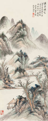 潘子燮（1908～？）等 溪亭旷野图 屏条 设色纸本