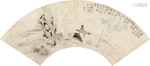 改琦（1773～1828） 抚琴图 扇片 设色纸本