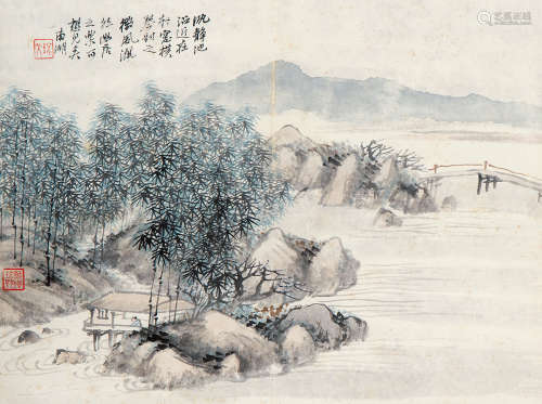 杨伯润（1837～1911） 横琴幽居图 立轴 设色纸本