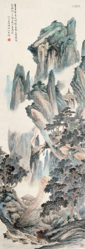 顾坤伯（1905～1970） 万壑奔泉图 立轴 设色纸本