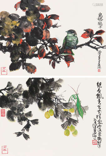 陈佩秋（b.1922） 花鸟螳螂 立轴 设色纸本