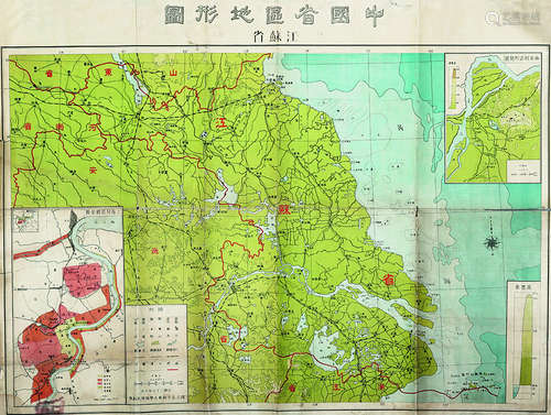 中国省区地形图之江苏省 镜心 纸本