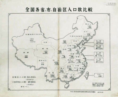 全国各省市自治区人口数比较图 镜心 纸本