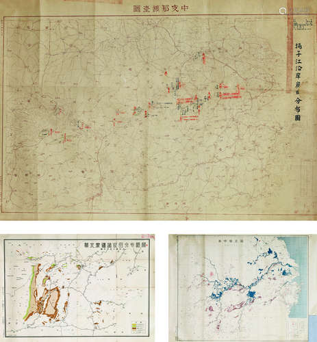 华北蒙疆诸炭田分布略图三种 镜心 纸本
