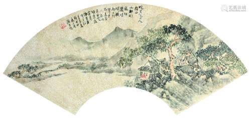 罗岸先 清·同治 辛未(1871年)作 结庐南山图 扇面镜心 设色纸本