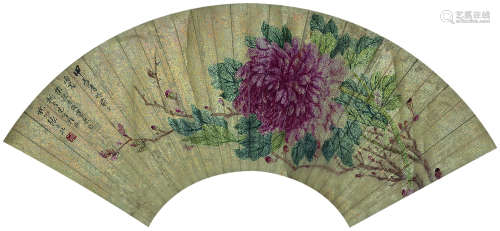 张大壮（1903～1980） 甲辰(1964年)作 清芬出尘图 扇面镜心 设色洒金纸本
