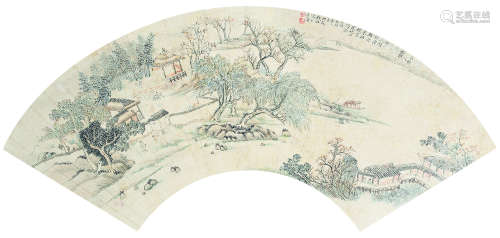 钱杜（1764～1845） 水邨隐居图 扇面镜心 设色纸本