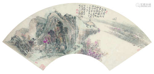 钱兰坡 嘉庆十四年(1809年)作 木落空亭图 扇面镜心 设色纸本