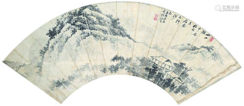安田寿吉（1863～？） 月笼明轩图 扇面立轴 水墨绢本