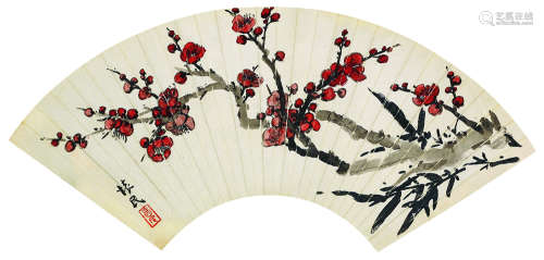 周怀民（1907～1996） 梅竹双清图 扇面镜心 设色纸本