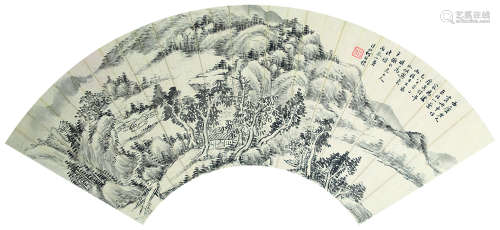 何维朴（1842～1922） 丙辰(1916年)作 夏山雨意图 扇面镜心 设色纸本
