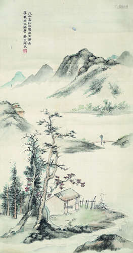 蔡哲夫（1879～1941） 戊午(1918年)作 溪山渔隐图 镜心 设色绢本