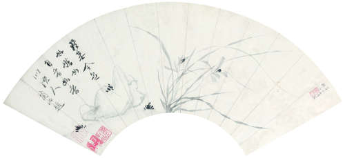 顾湄 明 辛酉(1621年)作 芳兰独秀图 扇面镜心 水墨纸本