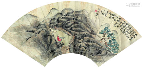 释印光（1862～1940） 己卯(1939年)作 空山禅坐图 扇面镜心 设色纸本