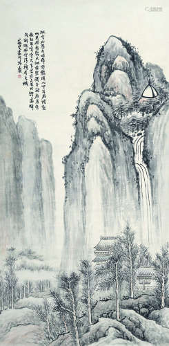 沈曾植（1850～1922） 溪山飞瀑图 立轴 设色纸本