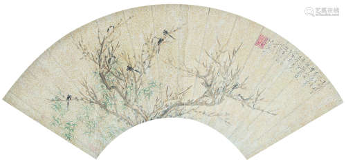 陆治（1496～1576） 庚辰(1520年)作 秋树苍筠图 扇面镜心 设色纸本