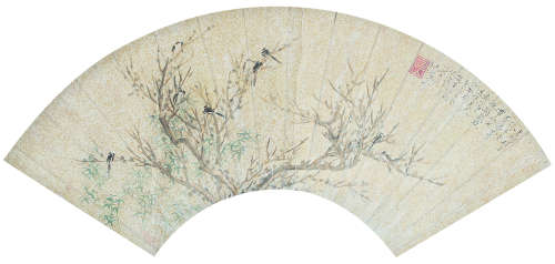 陆治（1496～1576） 庚辰(1520年)作 秋树苍筠图 扇面镜心 设色纸本