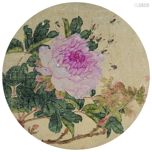 居廉（1828～1904） 国色天香图 团扇镜心 设色绢本