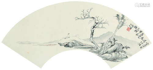 华嵒（1682～1756） 目送归鸿图 扇面镜心 水墨纸本