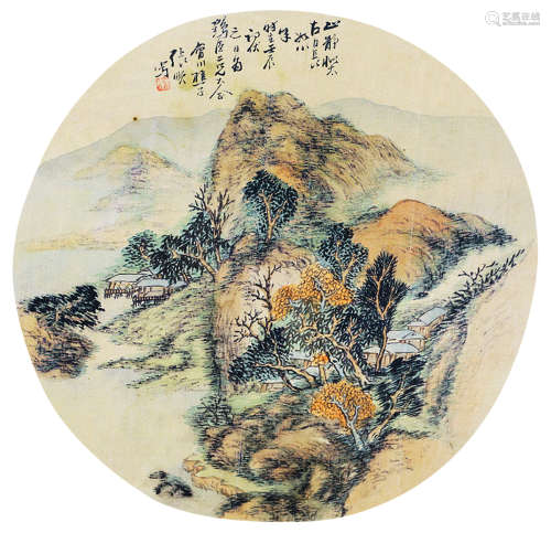 张顺 清·光绪 壬辰(1892年)作 山静日长图 团扇镜心 设色绢本