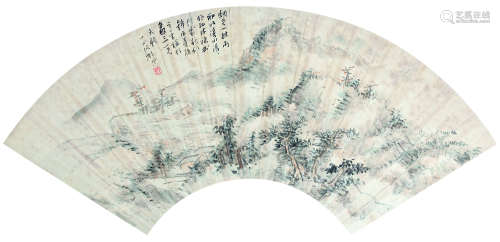 顾澐（1835～1896） 秋溪烟色图 扇面镜心 设色纸本
