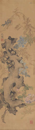 赵之琛（1781～1852） 幽兰清磐图 立轴 设色绢本
