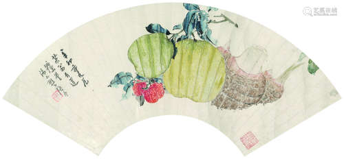 居廉（1828～1904） 辛卯(1891年)作 瓜熟蒂落图 扇面镜心 设色纸本