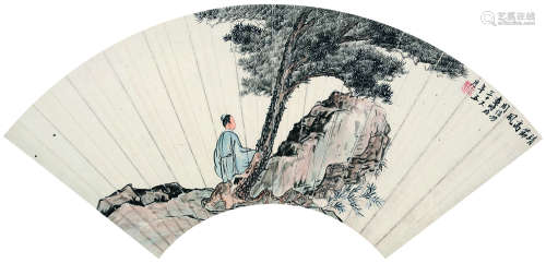 周信芳（1895～1975） 1936年作 靖节高风图 扇面镜心 设色纸本