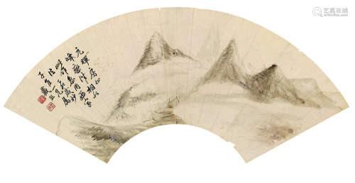 戴熙（1801～1860） 乙卯(1855年)作 群峰连绵图 扇面镜心 水墨纸本
