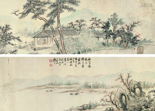 顾澐（1835～1896） 戊寅 1878年作 仿耕烟散人笔意图 横披镜心 设色纸本