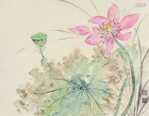 汤贻汾（1778～1853） 曲院风荷图 立轴  设色纸本