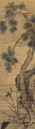 孙克弘（1532～1611） 古松寿石图 立轴  设色洒金纸本