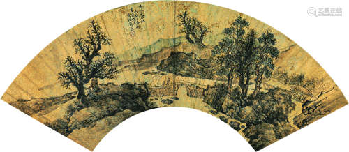 蒋蔼（1621～1644） 丙辰 1616年作 古木苍松图 扇面镜心 设色红金纸本