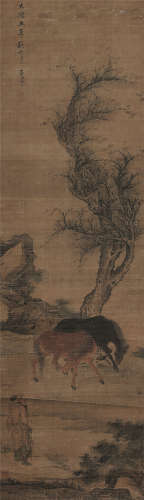 赵孟頫（1254～1322）（款） 大德五年（1301年）作 秋林放牧图 立轴 设色绢本