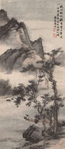 陈祼（1563～1639） 丁卯（1627年）作 秋江钓艇图 立轴 设色纸本