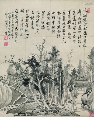 沈宗骞（1736～1820） 水阁暮云图 立轴 水墨纸本