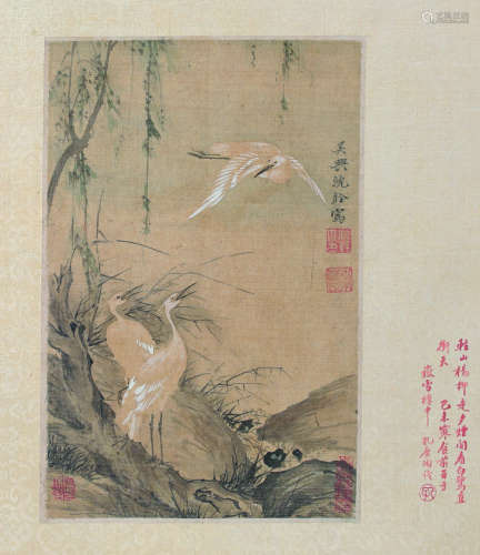 沈铨（1682～1760） 白鹭夕烟图 镜心 设色绢本