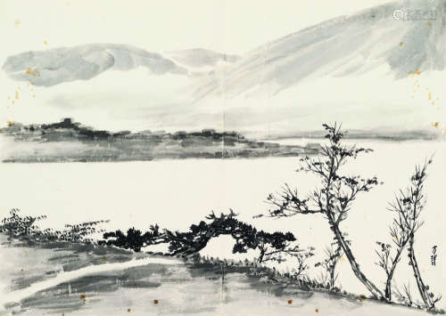 方若（1869～1954） 晴江碧树图 镜心 水墨纸本
